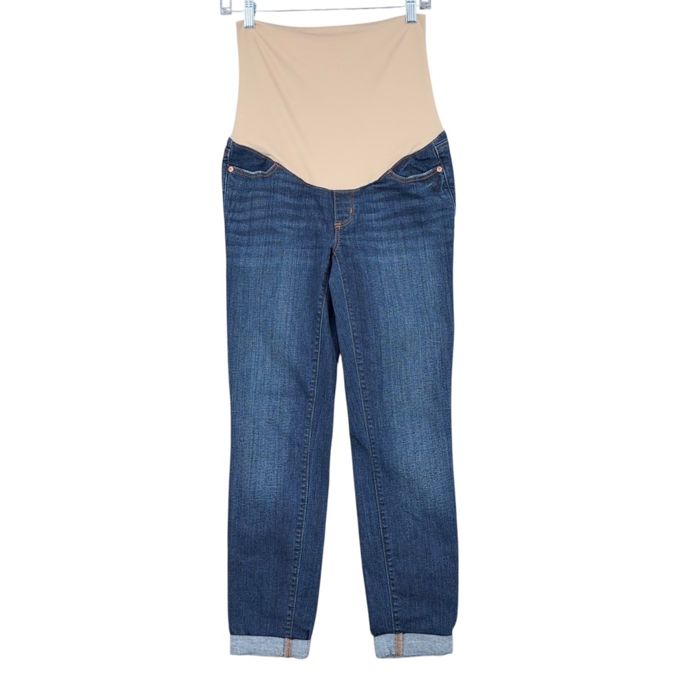 LOFT Maternity Jeans Size 2 Dark‎ Wash Denim Cuff Ankle Stretch Comfortable